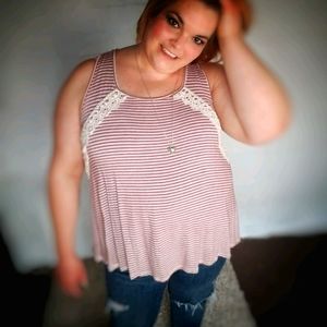 Maurices tank red cream stripe detailed back 2x